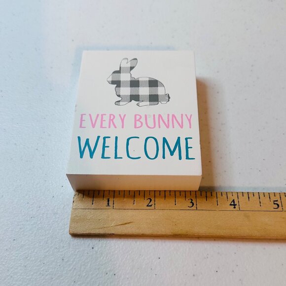 EVERY BUNNY WELCOME Easter decor buffalo plaid springtime tiered tray decoration - Picture 2 of 7